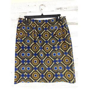 Etcetera Womens 8 Vibrant Blue Tan Boho Pencil Mini Skirt Textured Casual Winter